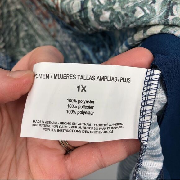 Gloria Vanderbilt Wilhemina Blouse Blue Green Popover Size 1X NWT Artsy Abstract - Picture 8 of 9